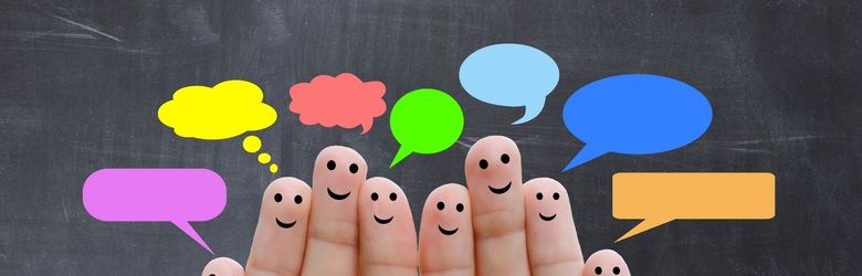 Speech bubbles with fingertip faces